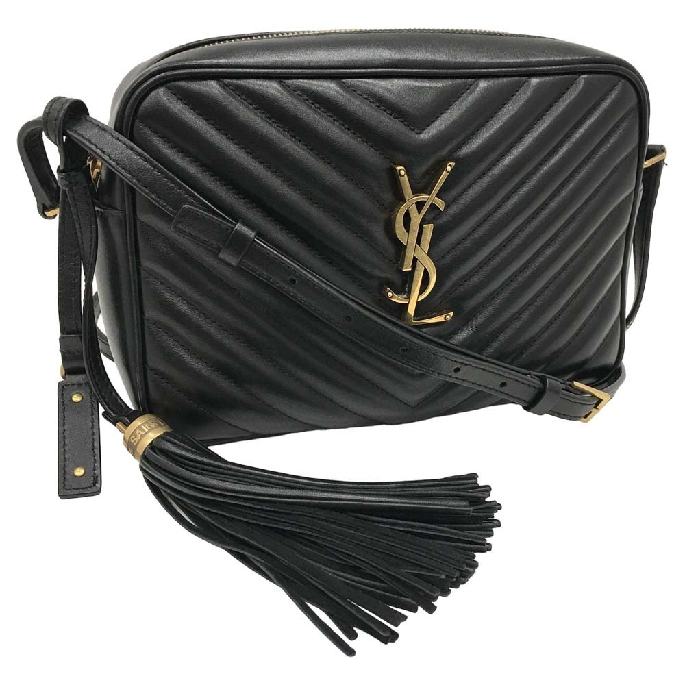 Yves Saint Laurent Lou Camera Bag Shoulder Leather Black Tassel